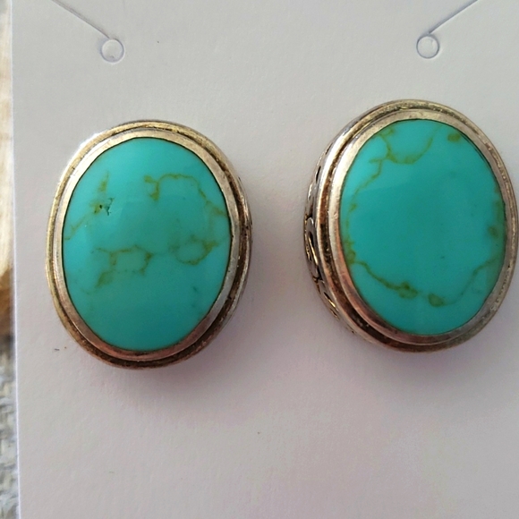 STERLING AND TOURQUOISE SIGNED EARRINGS - Picture 1 of 4